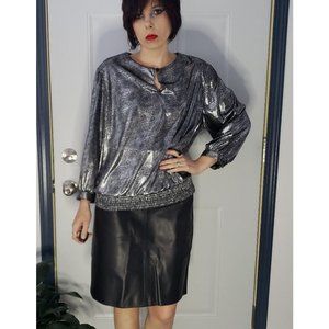 Vintage 80s Glam Silver Party Top